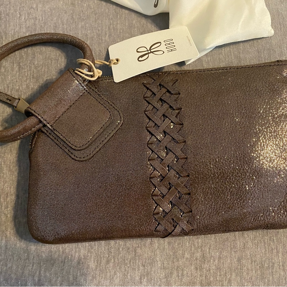 HOBO Dark Brown Woven Leather Wristlet
